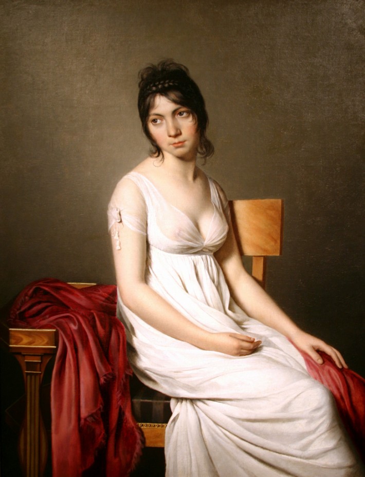 portrait of a young woman in white by circle of jacqueslouis david